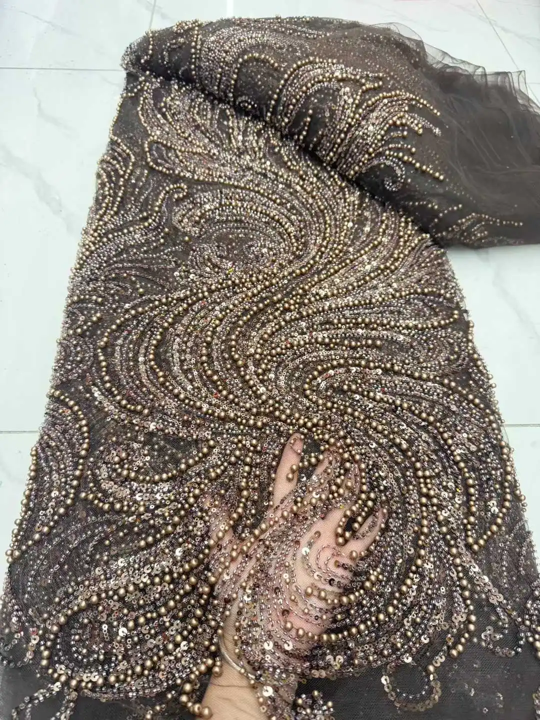 2025 африканский нигерийский французский тюль кружевная ткань 3D блестки вышивка бисером для роскошных свадебных вечерних платьев 5 ярдов