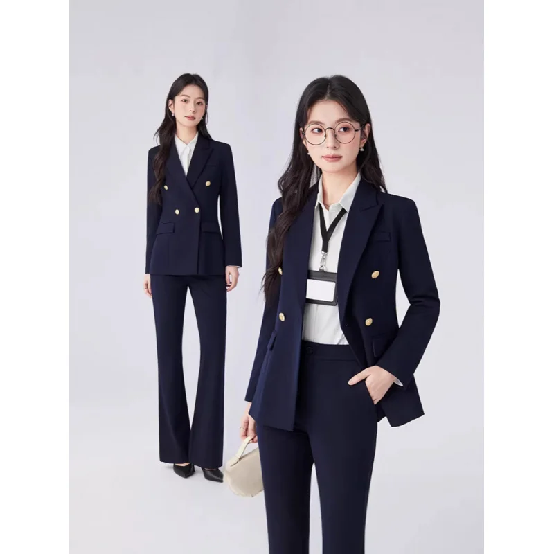 

Women's New High-End Professional Suit Set: Elegant Double-Breasted Blazer, Simple and Stylish, Versatile for Commuting