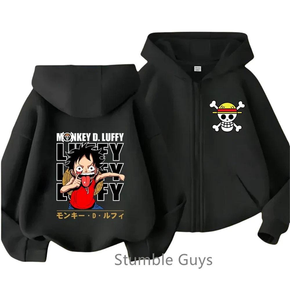 

New Mens One Pieces Zipper Hoodie Kids Cartoon Print Clothes Anime Long-sleeved Luffy Zoro Hooded Sweatshirt Casual Top