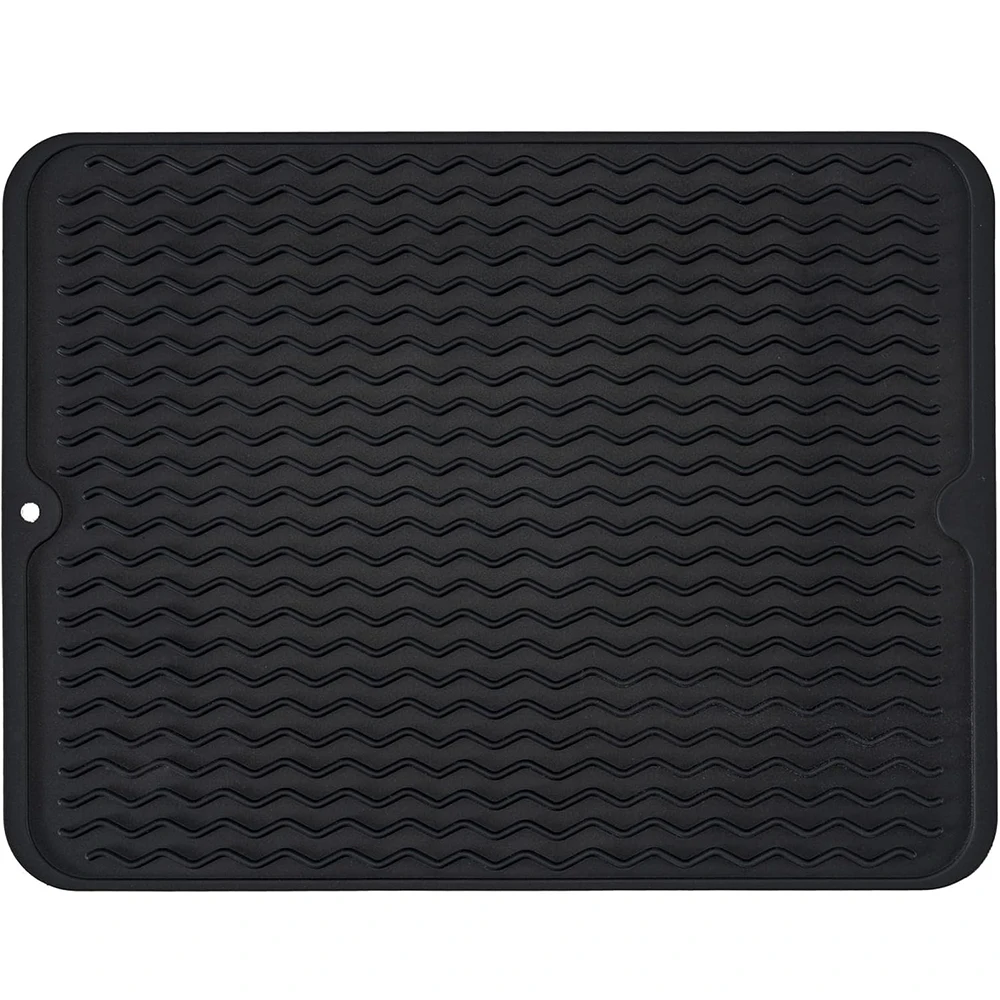 LMETJMA Silicone Dish Drying Mat Quick-Dry Ridges Counter Sink Pad Non-Slip Kitchen Heat Resistant Trivet Dish Drainer Mat ﻿