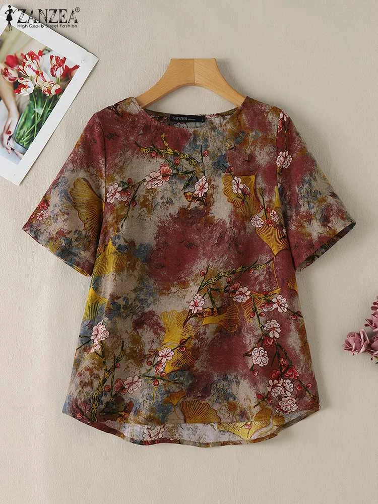 Bohemian Floral Printed Blouse Summer Women Tops 2024 ZANZEA Fashion Short Sleeve Holiday Shirt Casual Loose Blusas Mujer Femme