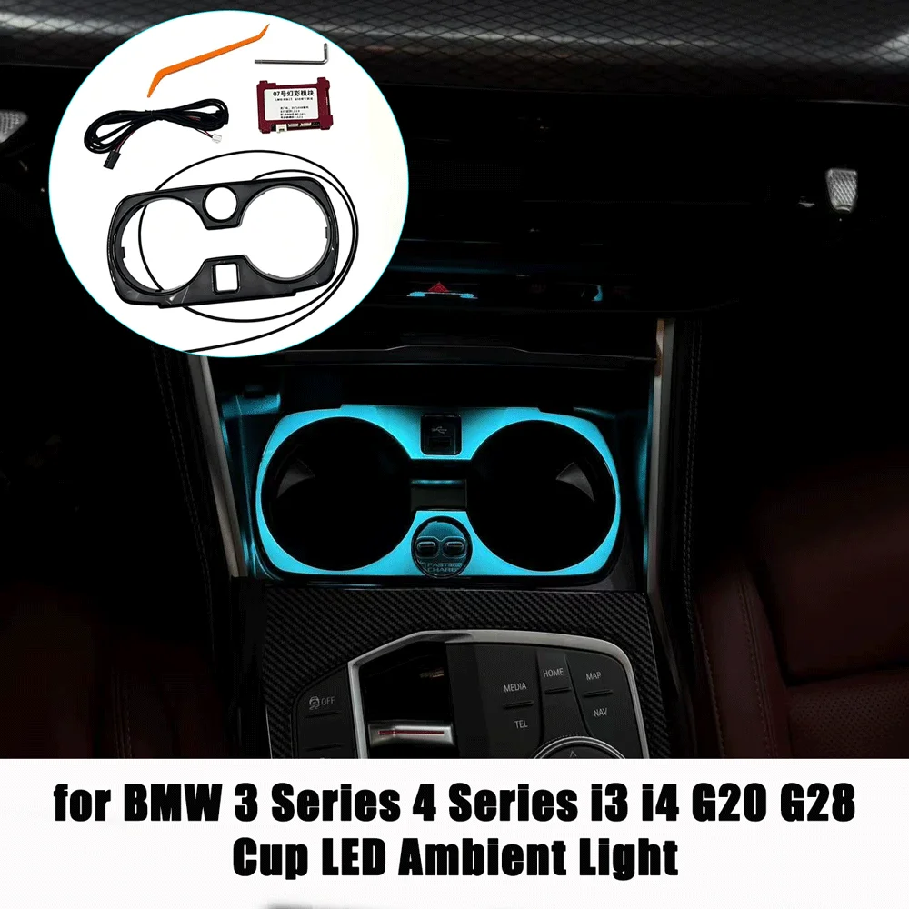 

LED cup holder ambient light for BMW 3/4 Series i3 i4 G20 G28 armrest box, 11-color in-car decorative water cup ambient light