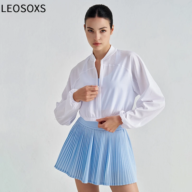 

LEOSOXS женская спортивная куртка для тренировок на молнии с длинными рукавами, легкие толстовки для тренировок, укороченная солнцезащитная куртка, топы для спортзала для йоги