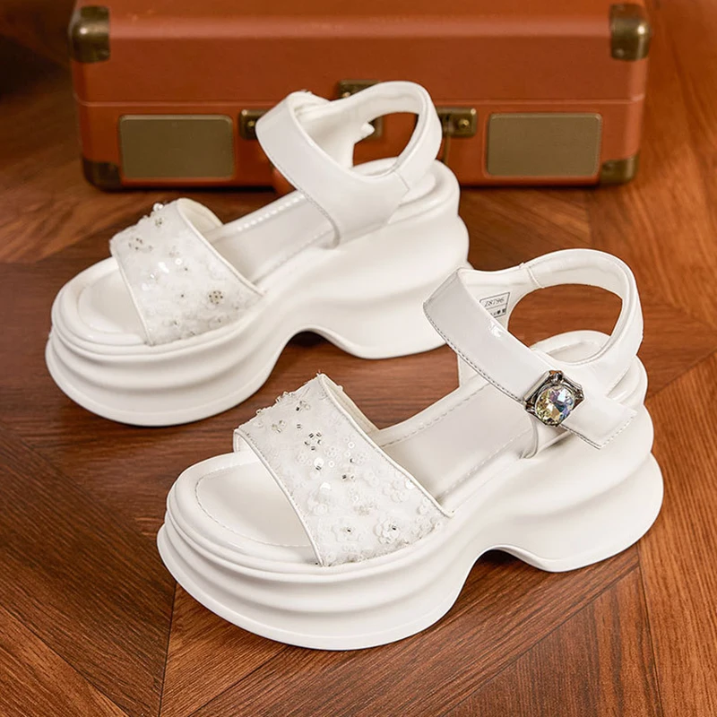 Thick-soled Heightening Sandals for Women Summer Fashion Comfortable and Versatile One-line Straps Lightweight Platform Sandals