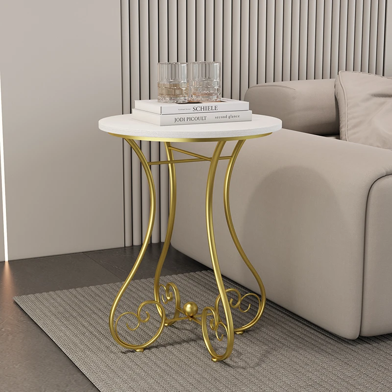 Minimalist Iron Side Table Small Round Coffee Table Balcony Bedroom Modern Ins Aesthetic End Table Wooden Desktop