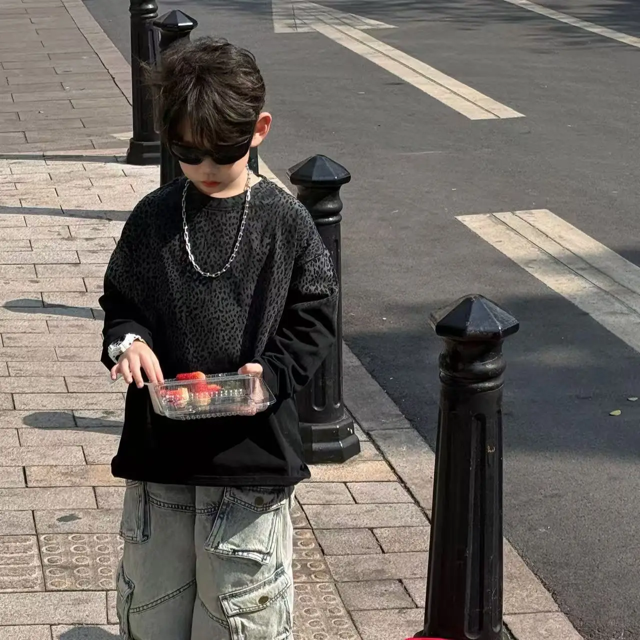 

Boys Spring New Fashionable Long-sleeved Collar Half-Zip Suit Baby Autumn Sweater Baby Children Sports Two-piece Set 90-150cm