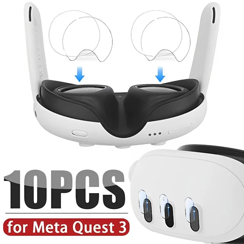 Tempered Glass Lens Films for Meta Quest 3 TPU Protective Hydrogel Film VR Headset Full Cover Screen Protector for Meta Quest 3