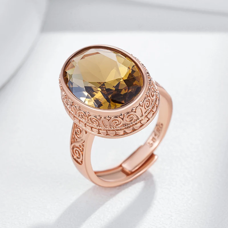 Kinel Hot Shiny Light Brown Natural Zircon Big Ring for Women Fashion 585 Rose Gold Color Vintage Bride Wedding Jewelry 2025 New