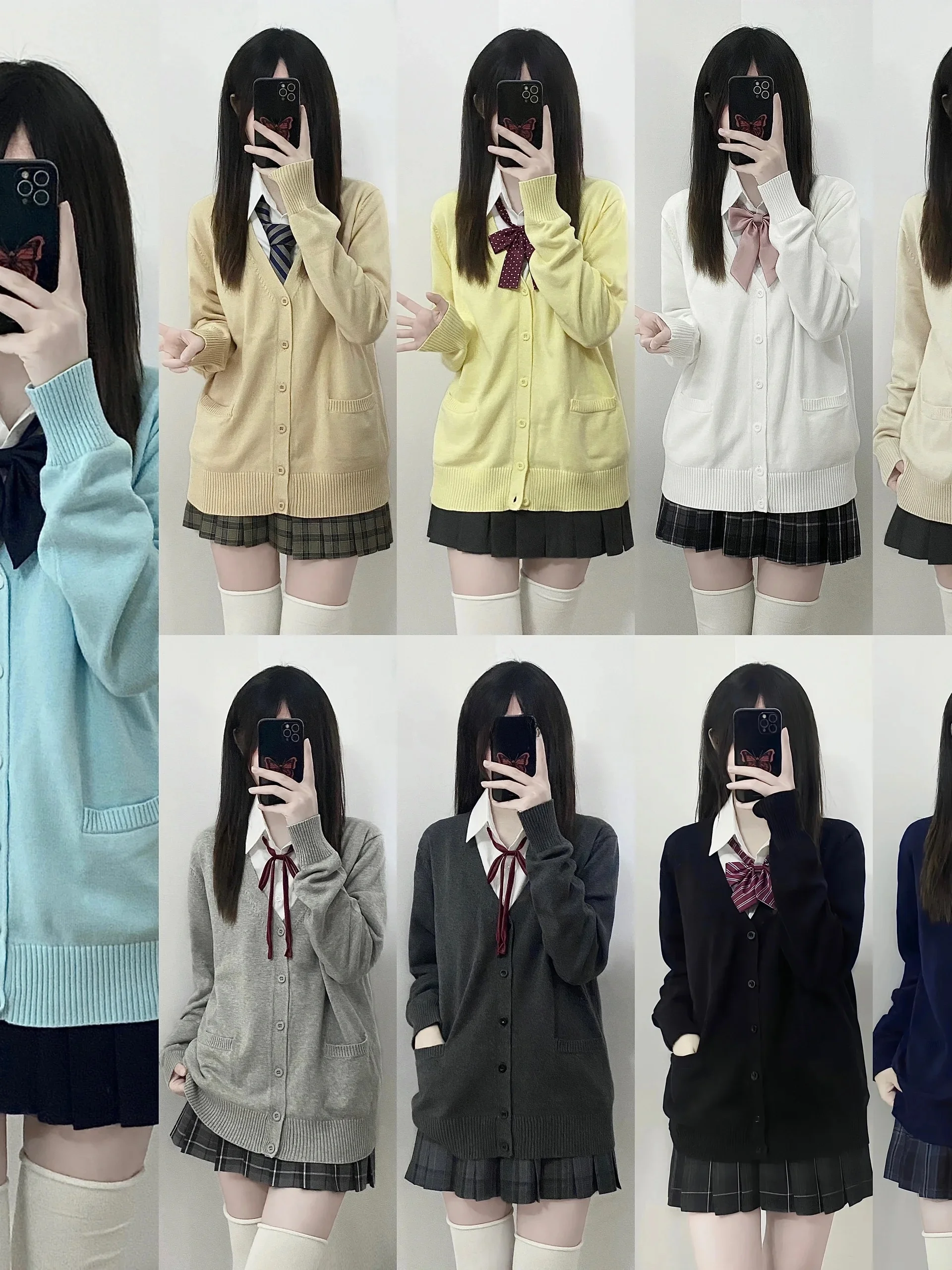 Sweet School Uniform Style Knitted Cardigan Long Sleeve Outerwear Jacket Spring Autumn New Arrival Women's Polyester Blend