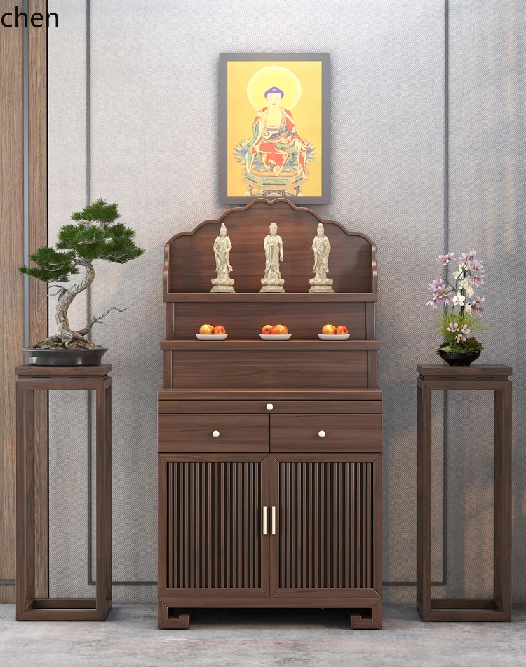 ZML Black Walnut Solid Wood Tibetan Style Offering Table  Altar Home Simple Living Room   Table Modern  Case Step  Table Altar