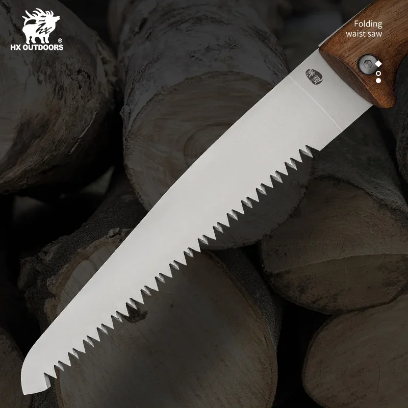 HX OUTDOORS Wild Kitchen Wood Folding Saw 440 Stainless Steel Walnut Handle Crazy Horse Leather  스크롤쏘