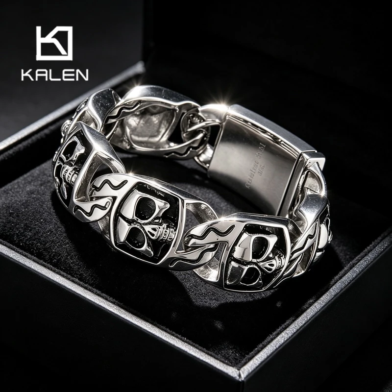 Kalen Vintage Gothic Cross Link Bracelet for Men Punk Stainless Steel Wrist Accessory Punk Larger Biker Party Jewelry Gifts