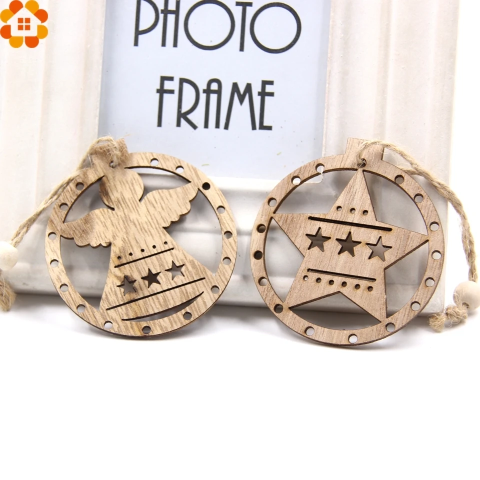 3PCS Vintage Christmas Wooden Pendants Ornaments  DIY Wood Crafts Xmas Tree Ornaments Christmas Party Decorations Kids Gift