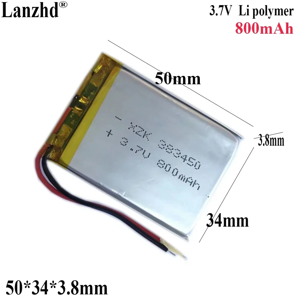 3.7V Li Polymer battery For Bluetooth digital car audio medical speaker smart Pet water steamer battery 650mAh 383450