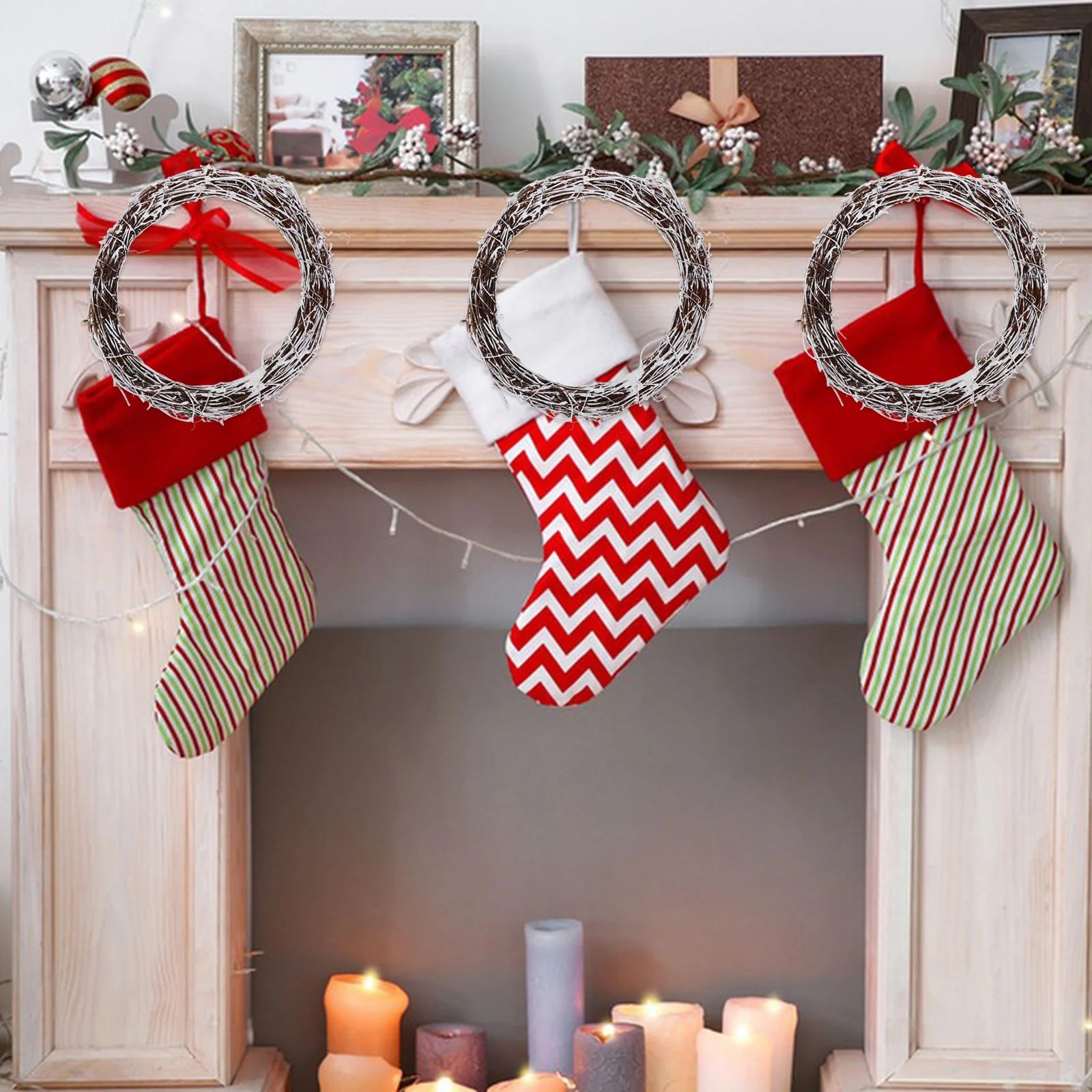 กรอบพวงหรีดหวาย 4 ชิ้น สไตล์เรียบง่าย สำหรับงานฝีมือ DIY วงกลมสำหรับตกแต่งเทศกาล อุปกรณ์ทำพวงหรีดดอกไม้ วงหวาย DIY