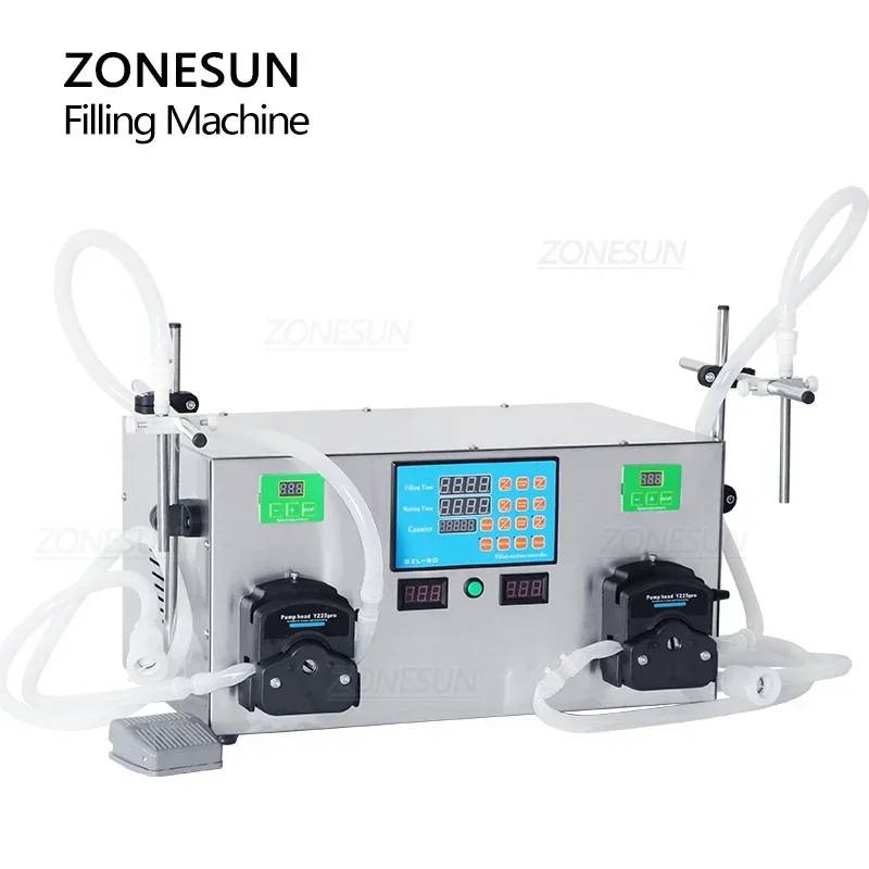 ZONESUN Macchina di rifornimento per imbottigliamento cosmetico per profumo con pompa peristaltica semiautomatica digitale a 2 teste