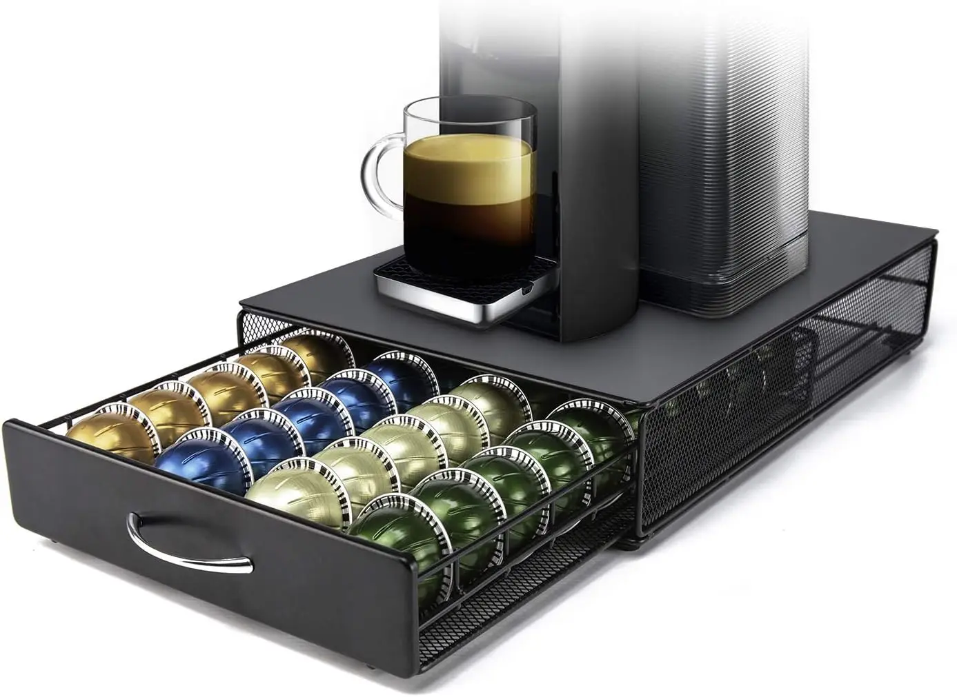 Vertuoline Capsule Storage Drawer Vertuo Coffee Holder Metal Multiple Flavors Pods Organizer 40 Pcs Capacity