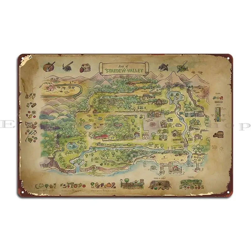 Stardew Valley Map Metal Signs Club Party Kitchen Custom Customize Cinema Tin Sign Poster