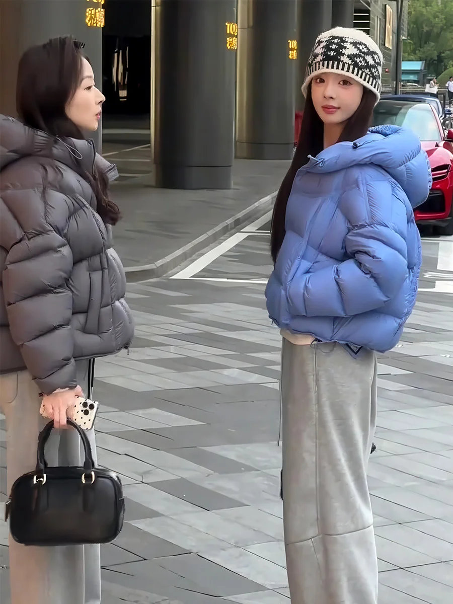 

Korean Sle ort Puffer Jaet Women's Winter Coat Du down Quilted Coat Warmth Zipper Closure Pure Color Hat Design