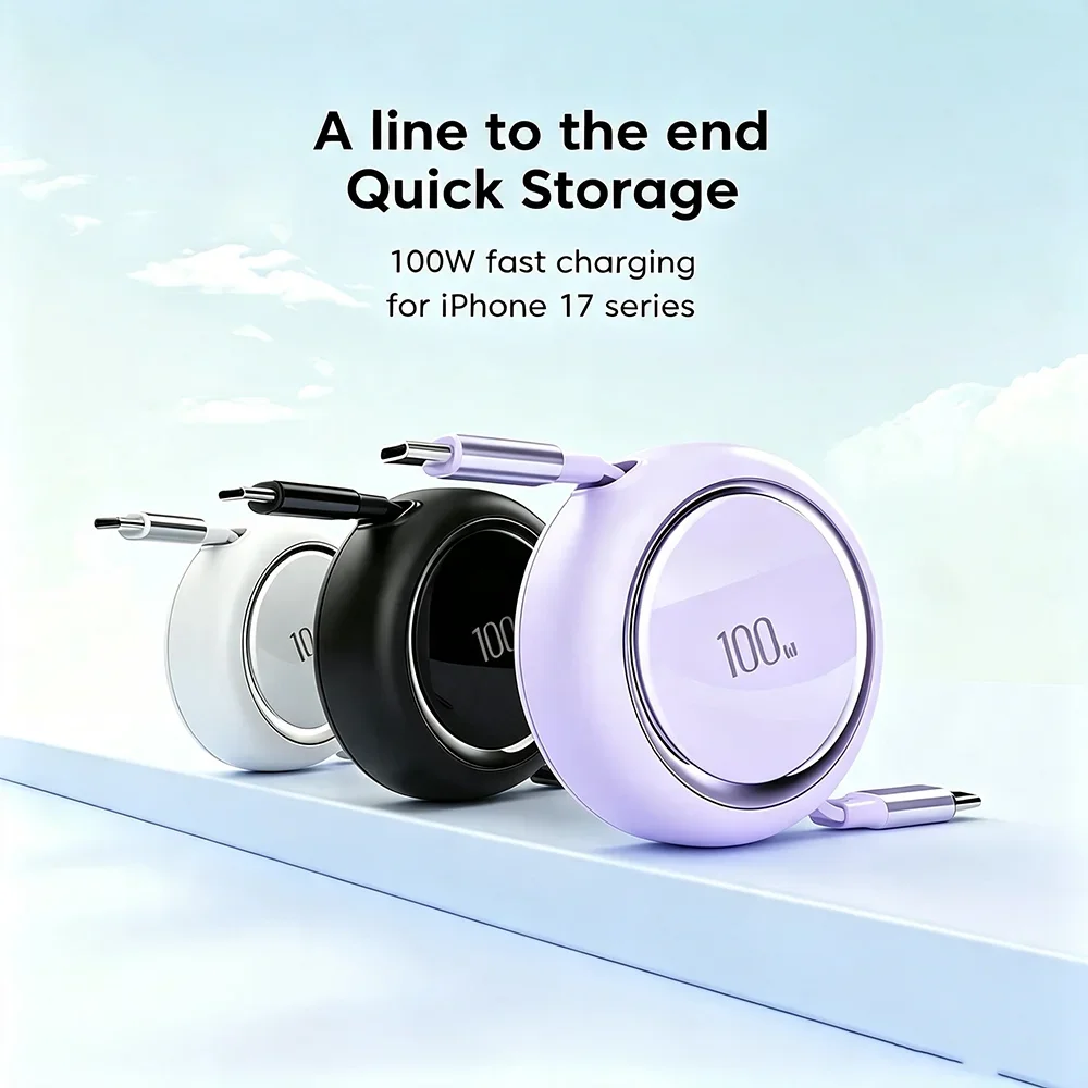 HANNUO 1M 100W Fast Charging Type C Cable Retractable USB C To USB C Telescopic Data Cord for 17 Pro Max Samsung Huawei Xiaomi
