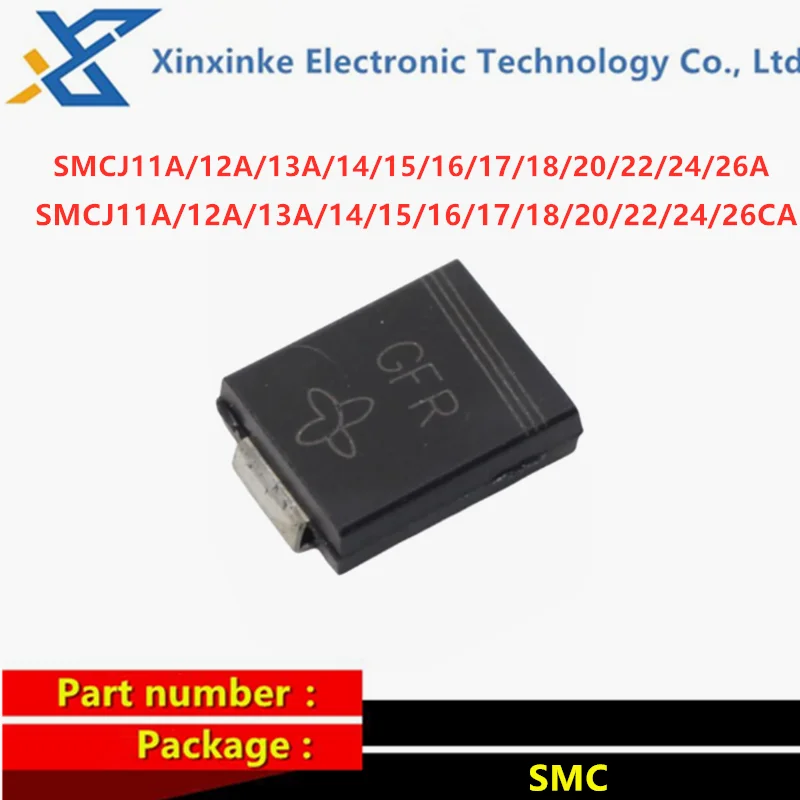 

50PCS SMCJ11A/12A/13A/14/15/16/17/18/20/22/24/26A CA Single/Bidirectional TVS Diodes Transient Suppression SMC SMCJ11CA SMCJ13A