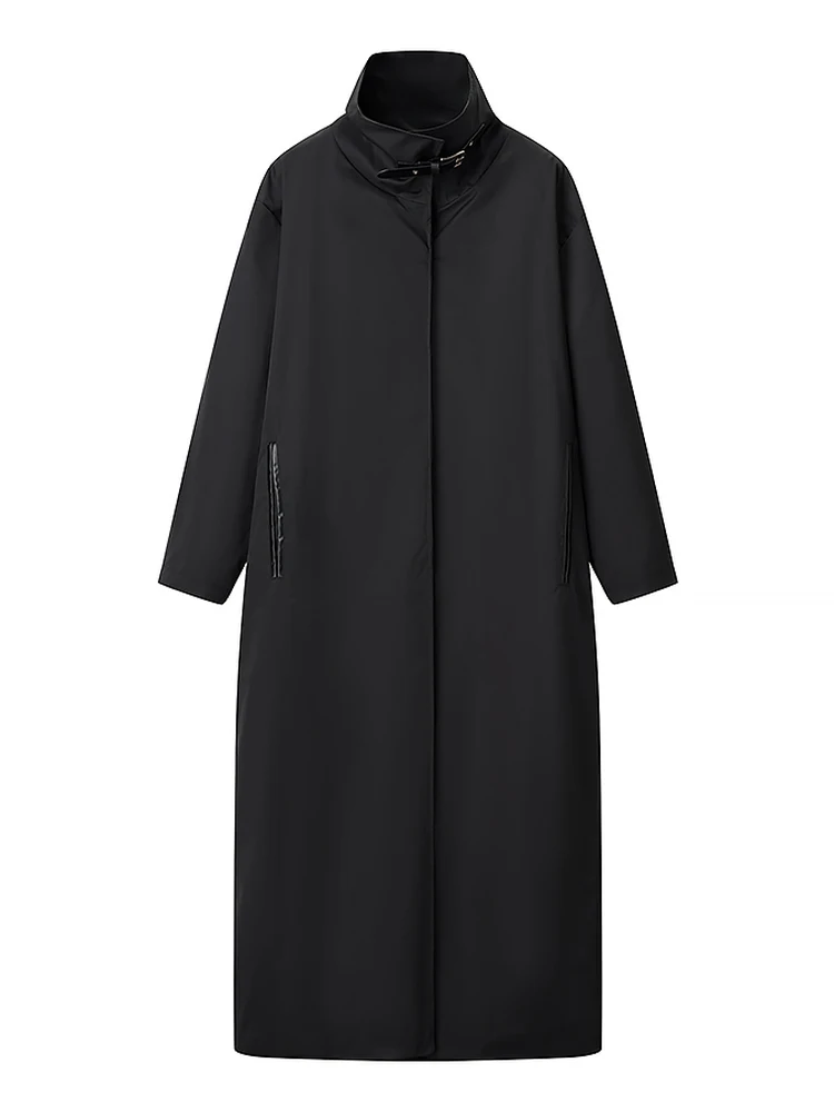 

2025 Autumn Bla Long Sve Women's Coat Stand Collar Commuter Sle Cross-Border Hit Straight Tube Long Coat Fem Outerwear