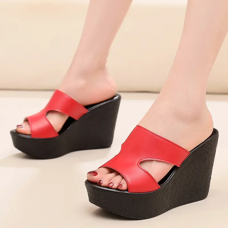 

32-43 Red Wedge Heel Sandals Women Platform High Heel Peep Toe Red Sandals Shoes