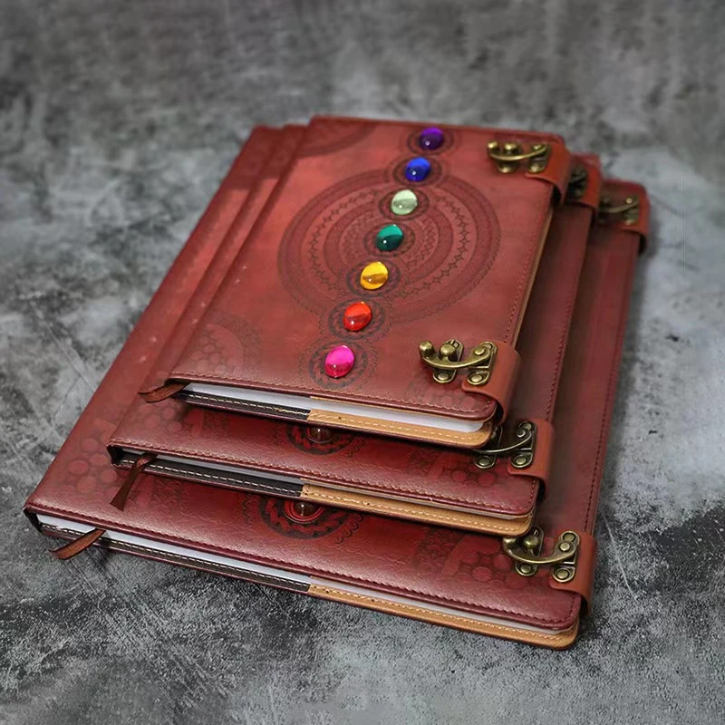 Book Of Shadows Leather Journal Book Seven Chakra Medieval Stone Embossed Handmade Notebook Office Diary College Book