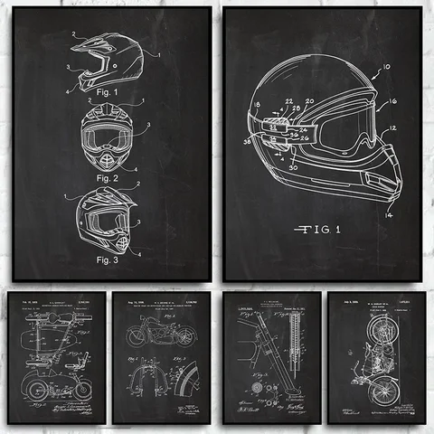 Vintage Motorcycle Patent Blueprint Poster  Retro Canvas Wall Art Print for Nordic Living Room Decor  Classic Motorcycle Wall Pi