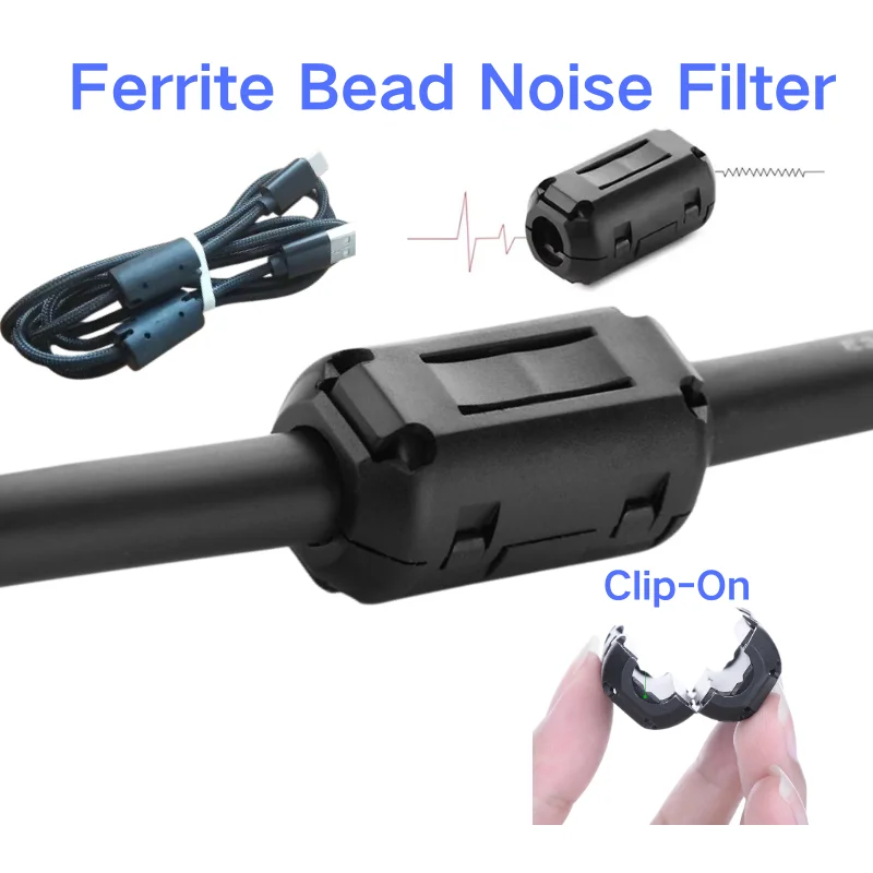 3.5-15mm Clip Ferrite Bead EMI Filter RFI Suppressor for Power/USB/HDMI Cables, PC/TV/Audio Noise Reduction