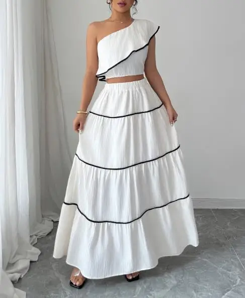 

Sexy 2 Piece Sets Womens Outfits Elegant Temperament Sloping Shoulder Vest Half Skirt Set Women's Clothing Summer 2025