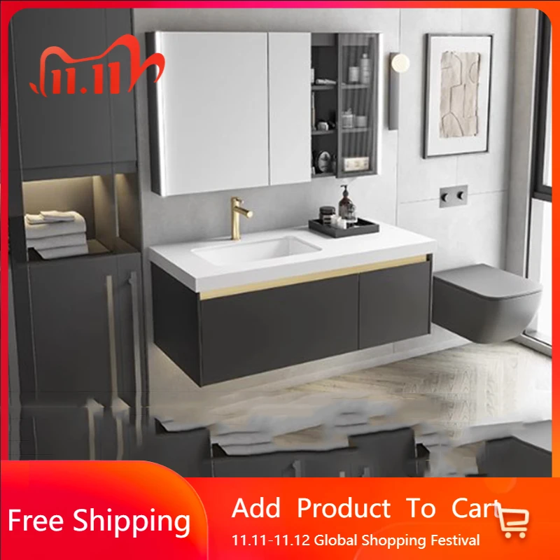 

Storage Lighting Bathroom Cabinet Mirror Luxury Nordic Storage Shelf Bathroom Vanity Modern Vestidores Tocador Home Furniture