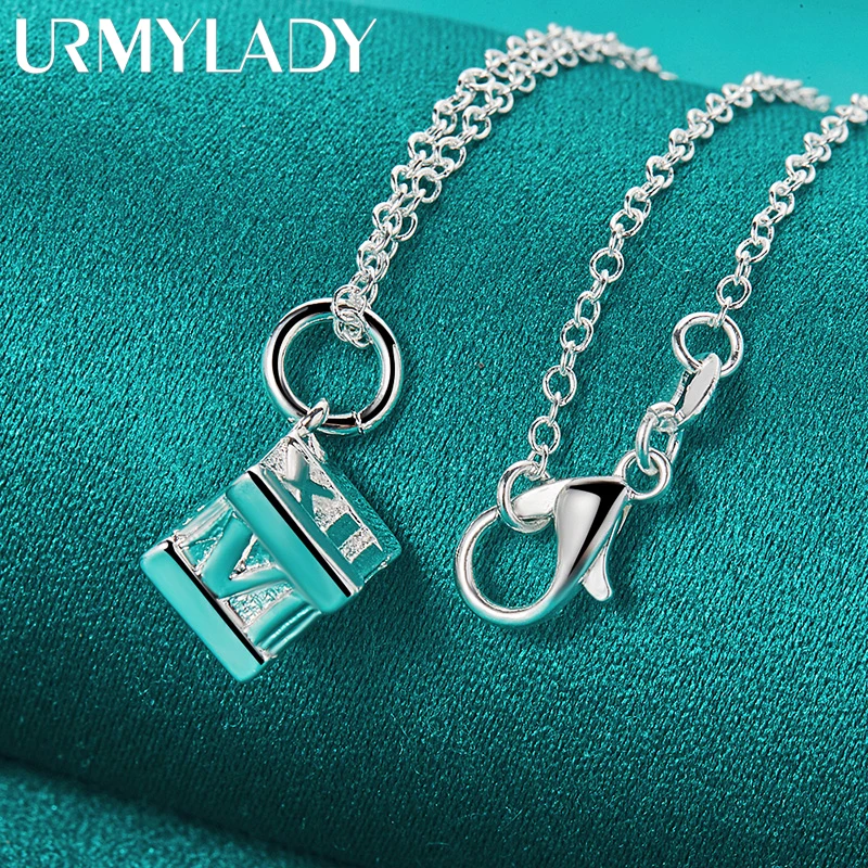 URMYLADY Fine 925 Sterling Silver Roman Square 16-30 Inch Pendant Necklace For Women Wedding Party Fashion Charm Jewelry