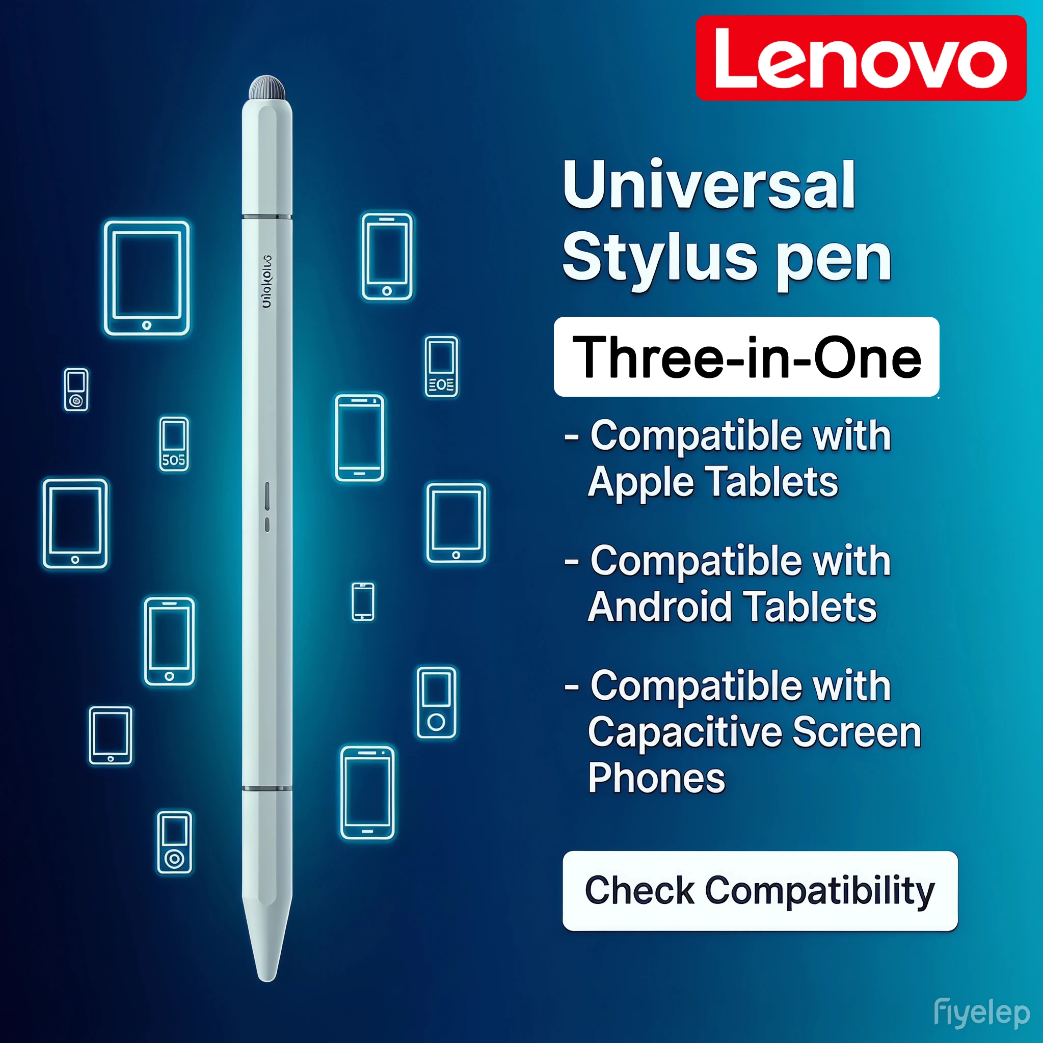 Caneta Stylus Passiva Universal Original Lenovo para Tablets com Tela Capacitiva, Adequada para Escrita, Desenho e Jogos, Três em Um, Compatível com iPad, Android, Samsung, Oppo, Apple, Huawei, Honor, Xiaomi, Hp, Hasee, Xiaoxin, Asus