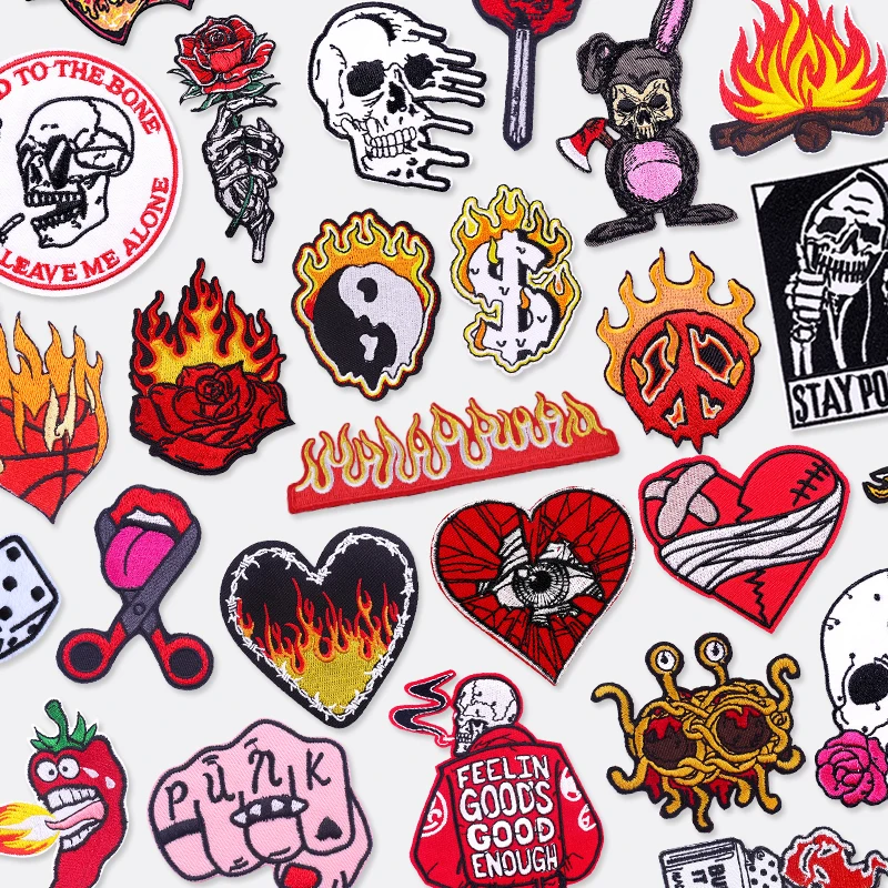 

Пламенная нашивка, железные нашивки для наклейки на одежду, вышитые нашивки в стиле панк с черепом на одежде, шитье своими руками/плавкая аппликация