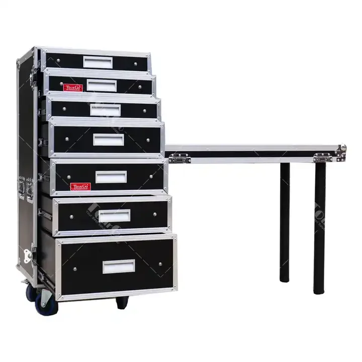 

7 Drawer Production Work Utility Transport Tool Case Storage Trunk Flight Case With Attachable Standing Lid Table