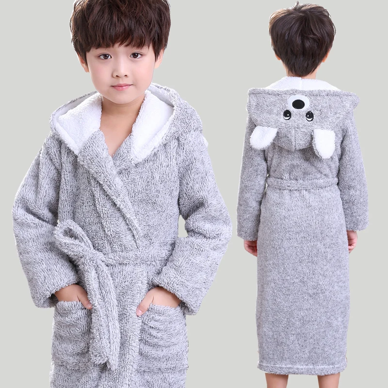 New Winter Big Boys Bath Robe Children Hooded Flannel Pajamas Thicken Lengthen Bathrobes for Teenage Boy Casual Cartoon Pajamas