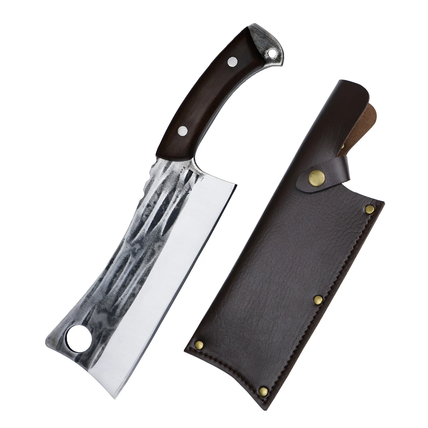 Forged Wood Knife Leather Gray Tree Chopping Thickened Boning Knife Wood Bamboo Cutting Pig Beef Bone Chef Knife