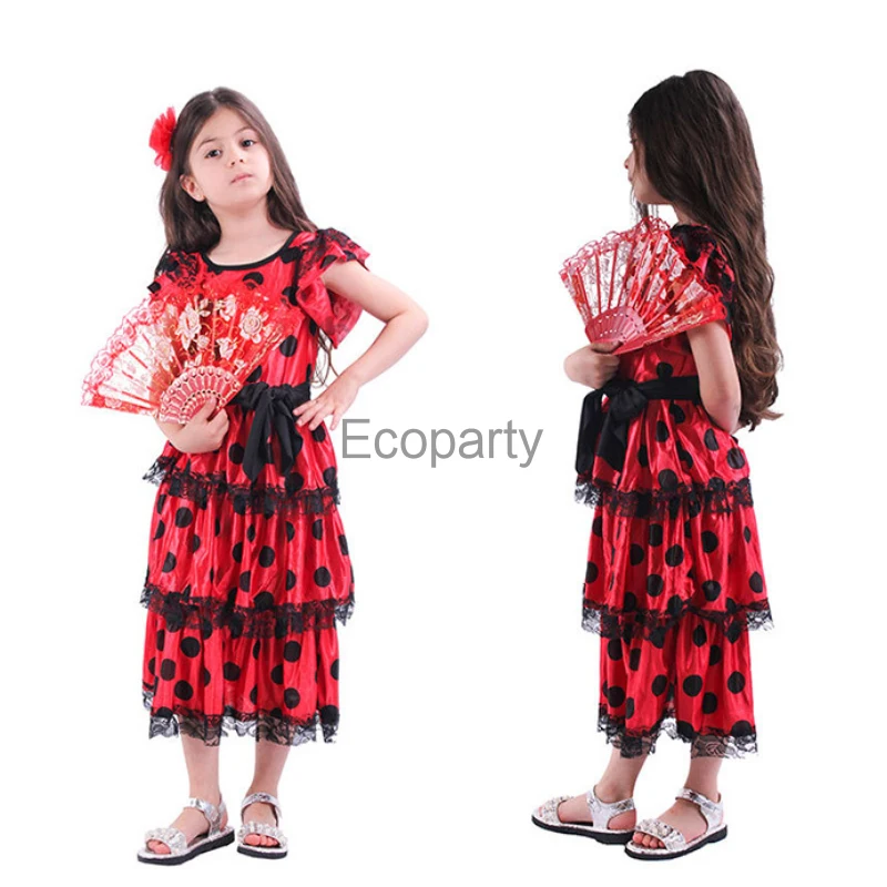 New Kids Spanish National Costume Boy Girls Traditional Flamenco Dancer Cosplay Flamenco Dress Up Children Spain Dancer Costumes