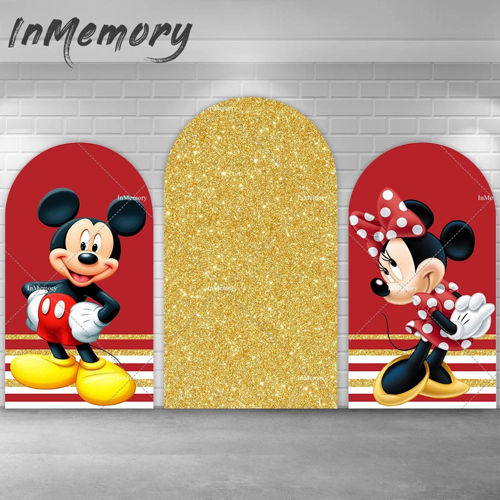 

Glitter Gold Minnie Mouse Arch Wall Cover Backdrops Children Birthday Party Table Banner Background Photocall