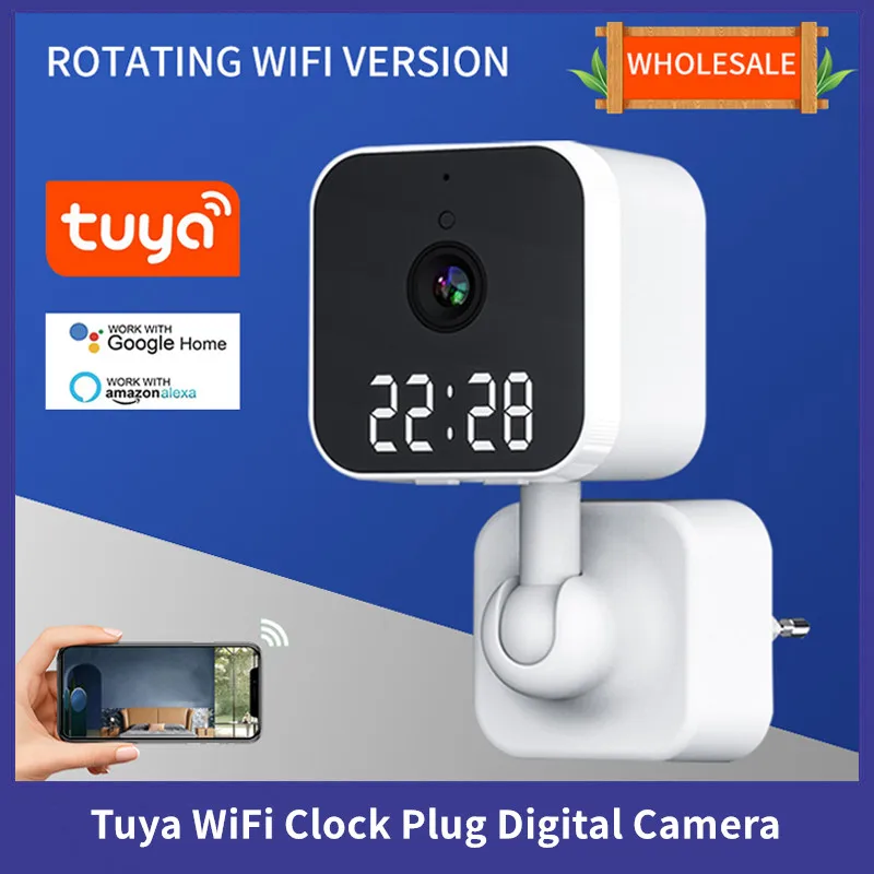 Tuya WiFi Surveillance Camera Home Clock Plug Digital Camera Graffiti Smart HD Wireless Camera Vlogging Camera  Action Camera