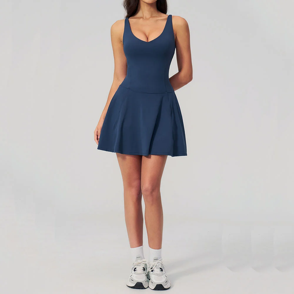 Yoga Bodysuit Women Sports Dress Anti Glare Jumpsuit Outdoor Fitness Tennis Skirt Female Workout Rompers Yoga Sports Bodysuit