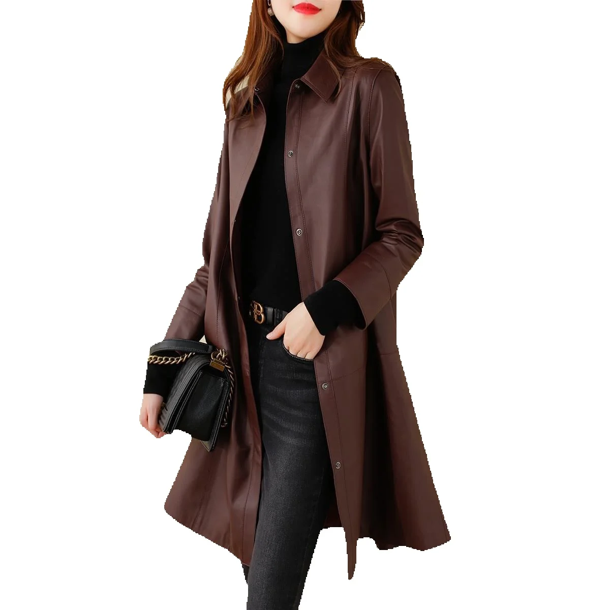 

High End Sheepskin Genuine Leather Clothing For Women's Outerwear, Long And Stylish, With A Light And Fashionable Look