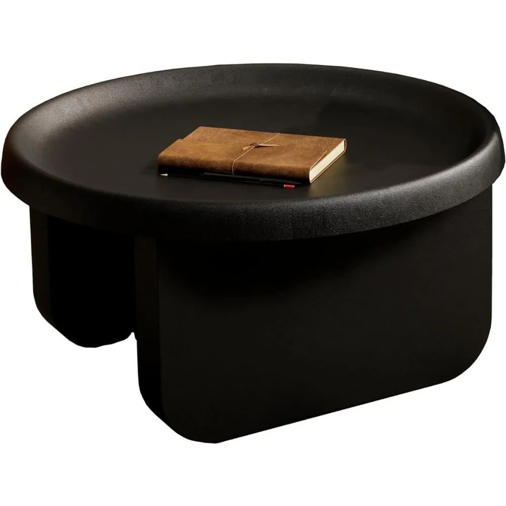 Círculo servindo mesa de café para sala de estar, mesa de café única Black Great Circle Furniture Tables Set, 29.1X16.5 in