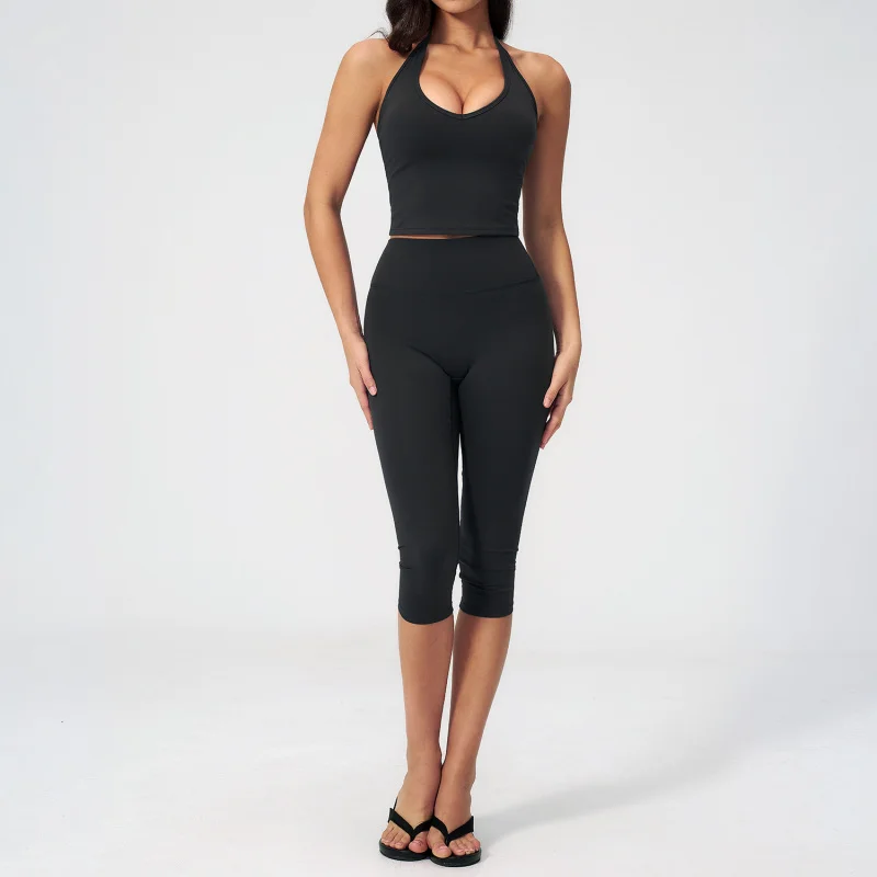 Women Tracksuit 2PCS Sports Sets Sporty Vest Fitness Outfits Yoga Set Workout Clothes Capri Pants Gym Suit Women Activewear