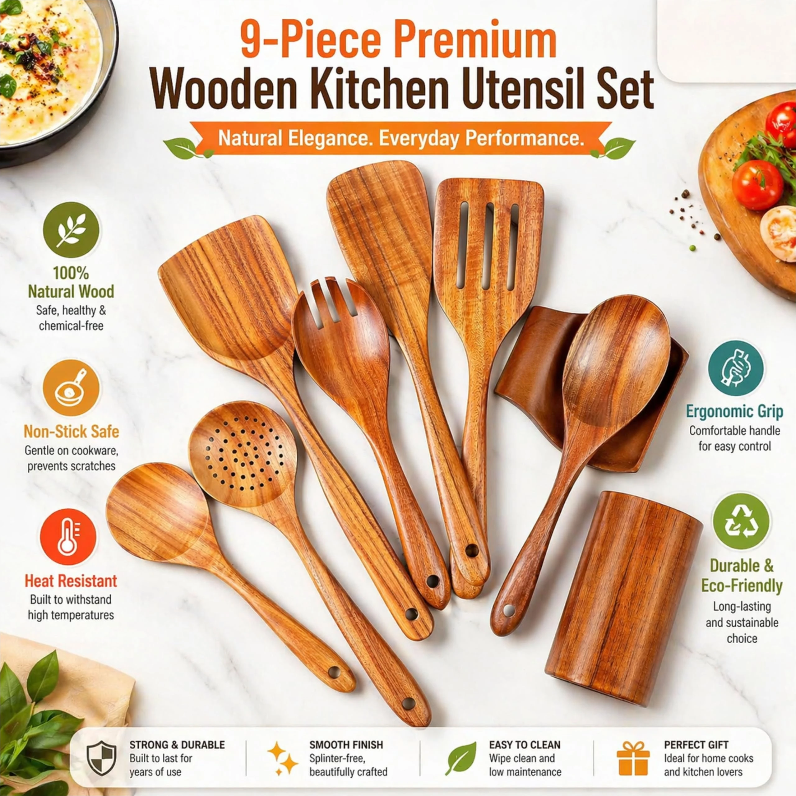 Wood Kitchen Utensil set 6–16 Pieces Teak Wood Kitchen Utensil Set,Heavy Weight wooden spoons