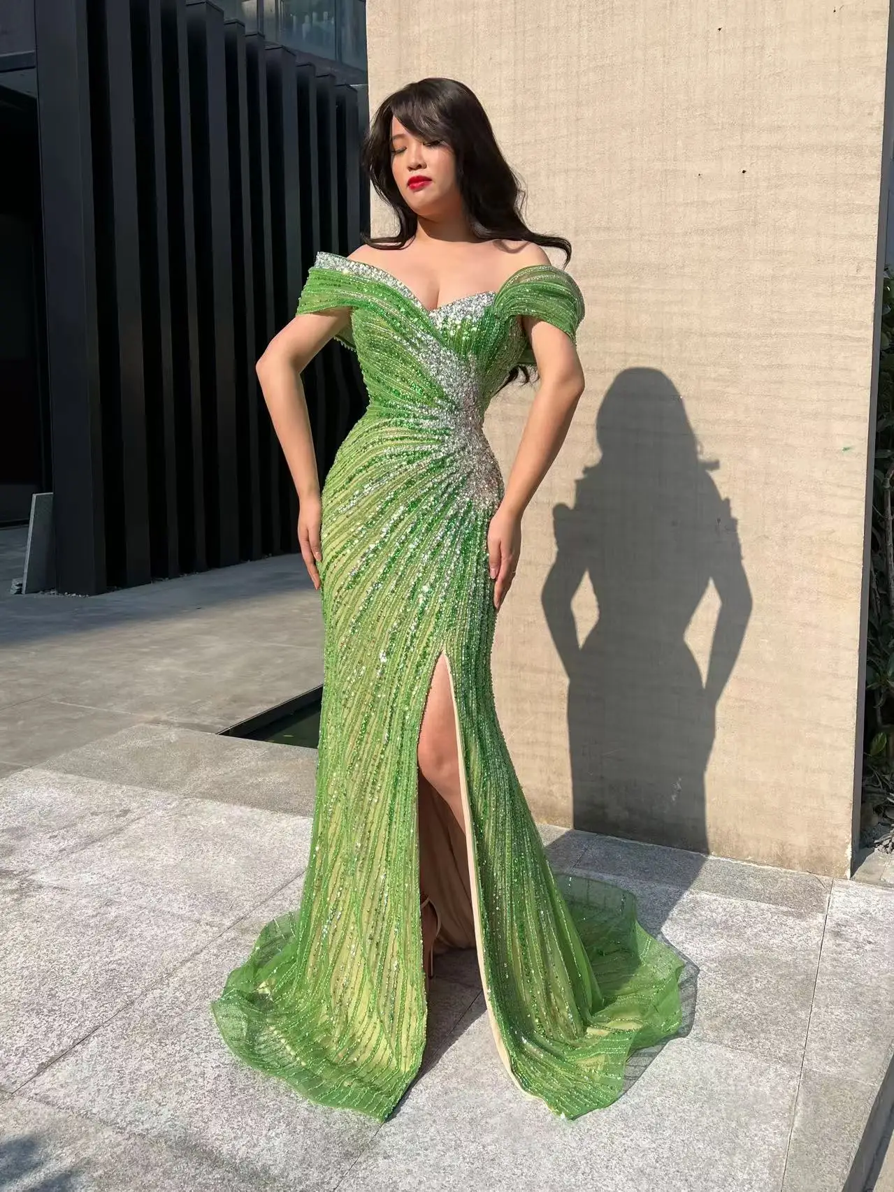 شاليمار تشانغ فستان طويل فاخر أخضر فساتين الحفلات للفتيات فساتين الماس اليدوية للنساء حفل زفاف مخصص