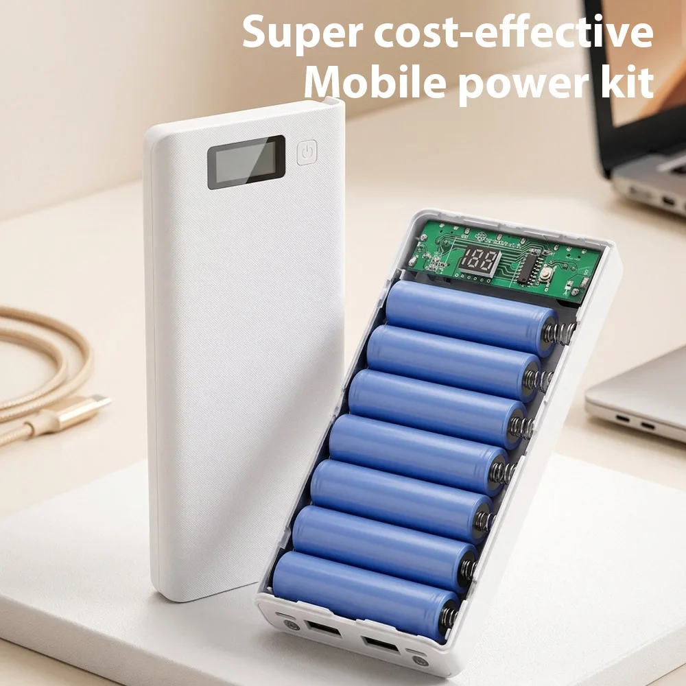 8*18650 Battery Storage Box Dual USB Power Bank Battery Box Mobile Phone Charger LED Digital Display Screen Battery Storage Case