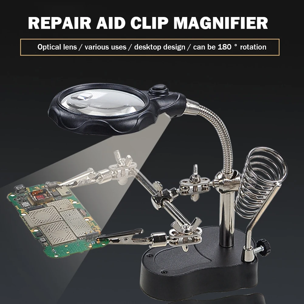 LED Clamp Soldering Iron Stand Helping Clamp Vise Clip Tool loupe Magnifying Glass Magnifier Crocodile Clip SMD Hands