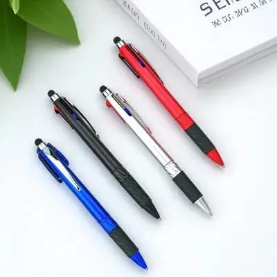 

4 pcs 3-Color Ball With Stylus Smooth Writing Comfortable Grip 0.7Mm Medium Pens For Office Conference Travel